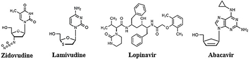 Figure 3 Molecular structure of zidovudine, lamivudine, lopinavir and Abacavir.