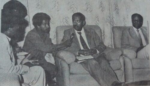 Figure 5. Zewdie, Chief of Ethiopian Custom, Excise and Tax Administration briefing objectives of new frontier trade protocol. Source: Addis Zemen, newspaper, Hamile 7/1973.