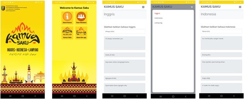 Figure 3. Android-based dictionary application for Lampung language maintenance (final version). Source: https://play.google.com/store/apps/details?id=io.kodular.apiprahman013.Kamus3Bahasa.