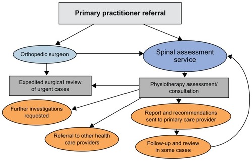 Figure 1 The Spinal Triage Assessment Service referral, assessment, and clinical pathways.