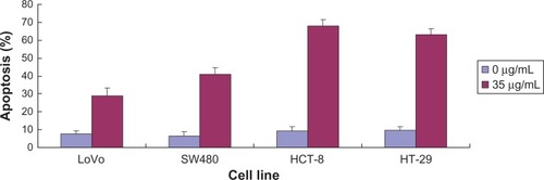 Figure 2 The effect of EGCG on apoptosis of colorectal cancer cells at 0 μg/mL and 35 μg/mL.