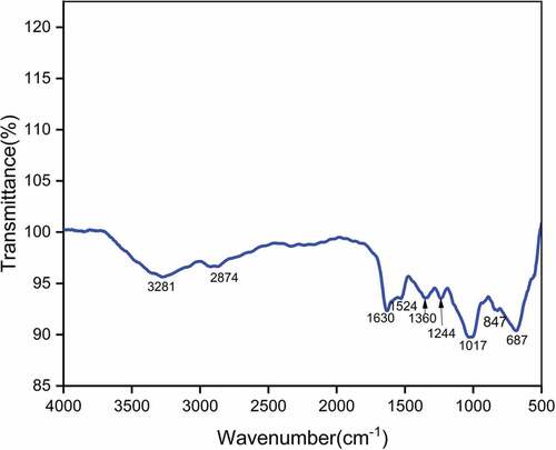 Figure 2. FTIR spectrum of LLF.