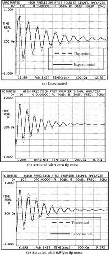 Figure 10. Theoretical and experimental responses with different tip masses.