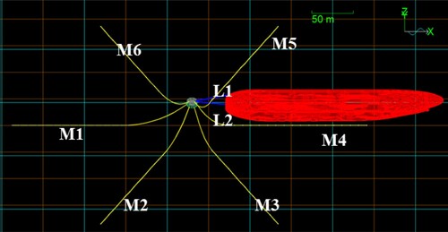 Figure 5. CALM system and tanker in OrcaFlex. (This figure is available in colour online.)