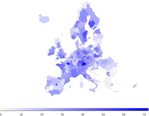 Figure 3. Relatedness density in Industry 4.0 technology (I4T) across European regions.