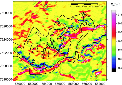 FIGURE 9.  Spatially variable hourly turbulent heat flux for 28 May (JD 148) 19:00 h