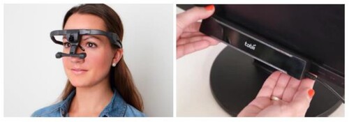 Figure 4. Mobile eye-tracker (https://www.ergoneers.com/en/mobile-eye-tracker-dikablis-glasses-3/) and fixed eye-tracker (https://www.tobiipro.com/product-listing/tobii-pro-x2-30/).