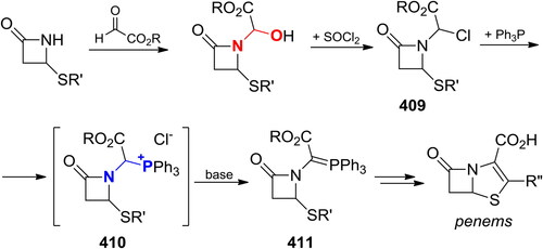 Scheme 237. Formation of P+,N-acetals during the penem synthesis.