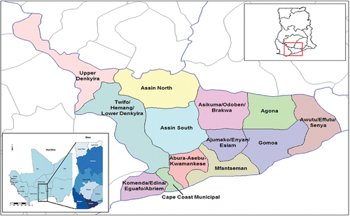 Figure 1. Map of Central Region, Ghana showing the study area.