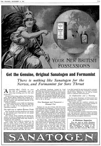 Figure 7. Jingoistic advertisement for the newly British Sanatogen. From author’s collection.