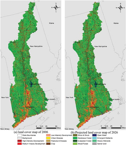 Figure 4. (a) The observed 2006 land use/cover map. (b) The projected 2026 land use/cover map.