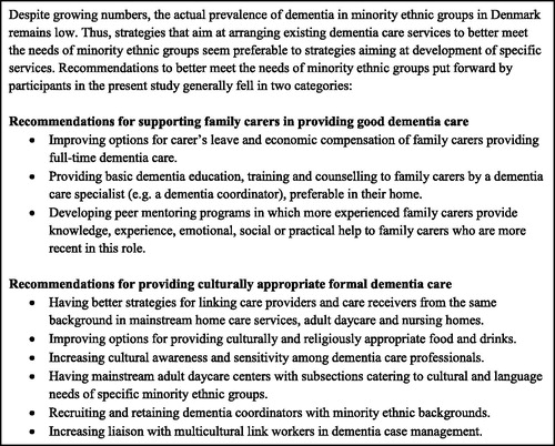 Box 2. Recommendations for better meeting the needs of minority ethnic groups.