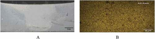 Figure 5. Microstructure specimen after processing. a) Macrostructure of the cut portion. b) Microstructure of NZ.