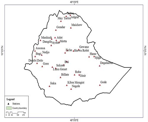 Figure 1. Location map of temperature gauge stations.