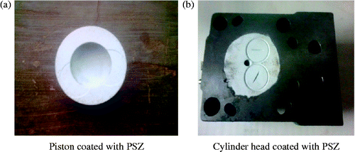 Figure 7 (a) Piston coated with PSZ and (b) cylinder head coated with PSZ.