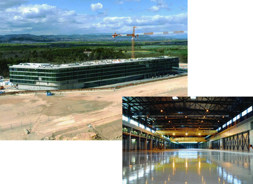 Figure 15 ITER main office building near completion and the working area in the completed PF coil assembly building (photos provided by ITER Organization)