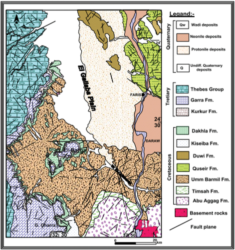 Figure 2. Geological map of the study area at Aswan Governorate, Egypt (CONOCO Citation1987).