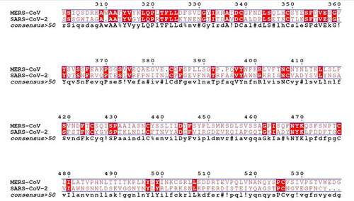 Figure 6. SARS-CoV-2 and MERS-CoV RBD protein multiple sequence alignment.