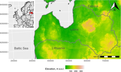 Figure 1. Location and topography (GTOPO30, CitationUSGS, 1996) of the study area.