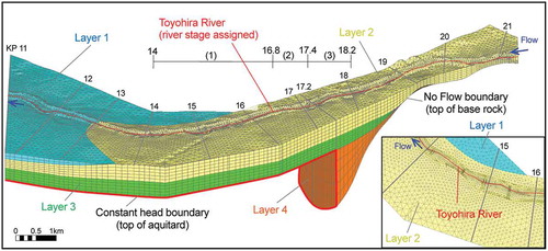 Figure 6. Numerical groundwater flow model in the Toyohira River alluvial fan.