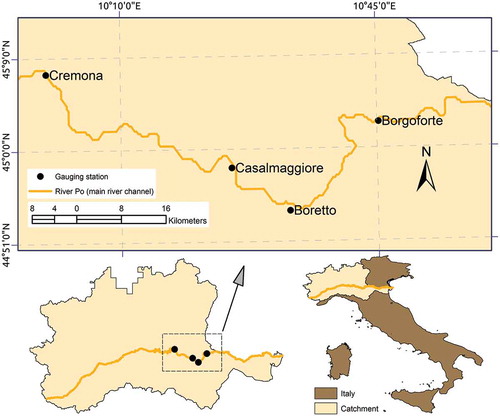 Figure 1. Case study location: the reach of River Po from Cremona to Borgoforte.