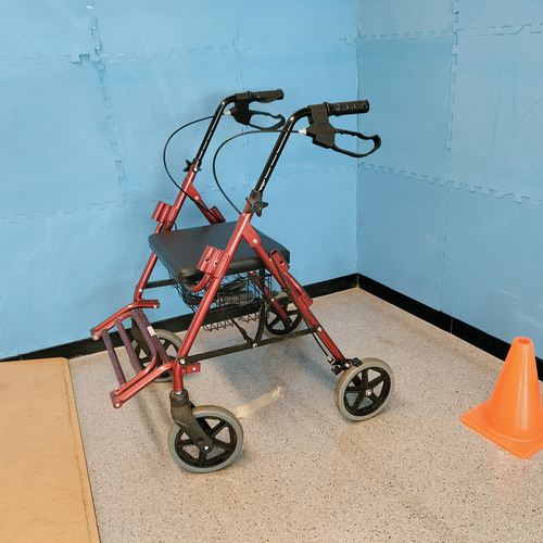 Figure 2. The commercial four-wheeled rollator Mobiclinic Escorial model used in the trials.