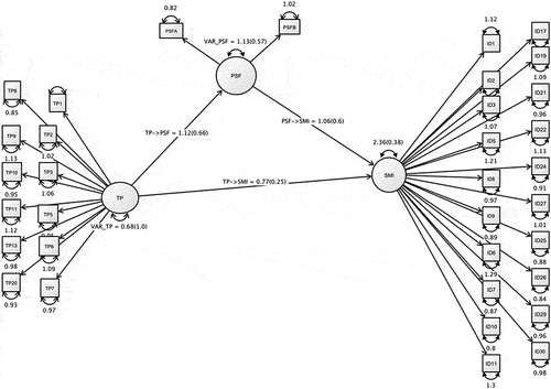 Figure 1. Mediation Model Showing TP and SMI Mediated by PSF.