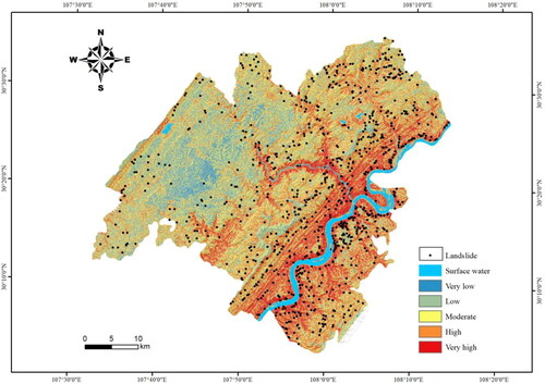 Figure 7. The landslide susceptibility zoning map based on the information method.