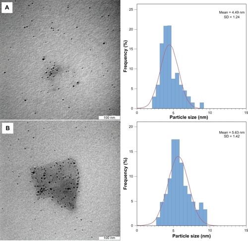 Figure 3 Transmission electron micrographs of castor oil containing silver nanoparticles.Abbreviations: SD, standard deviation.