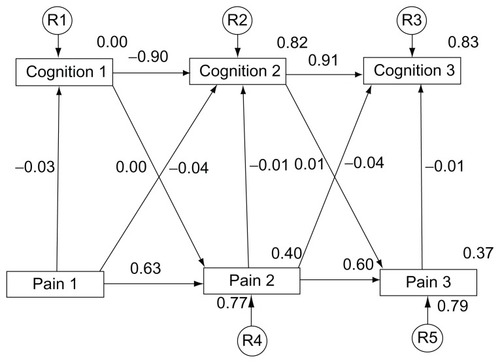 Figure 4 Covariance model 2 of 3-year concomitance of pain and cognition.