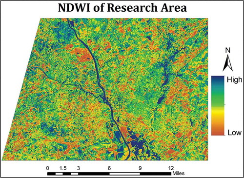 Figure 7. The NDWI distribution of the study area.