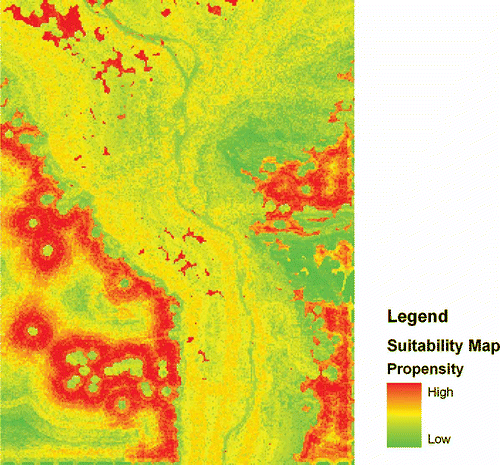 Figure 4. Suitability map and propensity for urban growth.