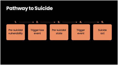 Figure 1. The Pathway to Suicide as described by Hale and Campbell (Ref working in the Dark).