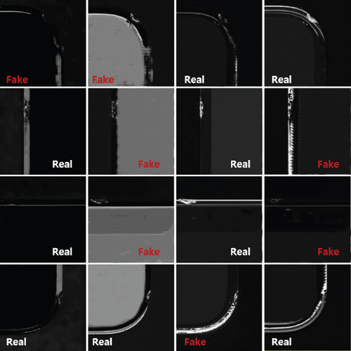 Figure 12. Comparison of the real and fake defect images classified by the discriminator in our generative network.