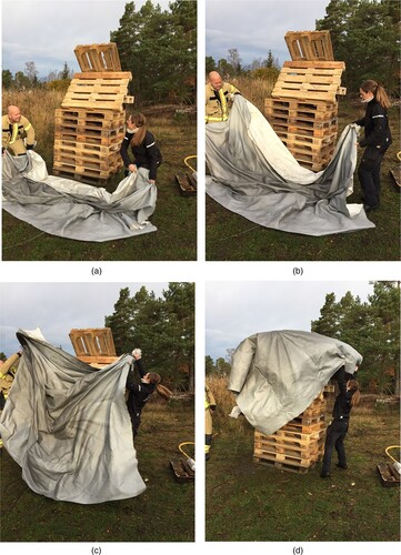 Figure 11. Throwing covers over the ‘pallet tower’ representing an altar.