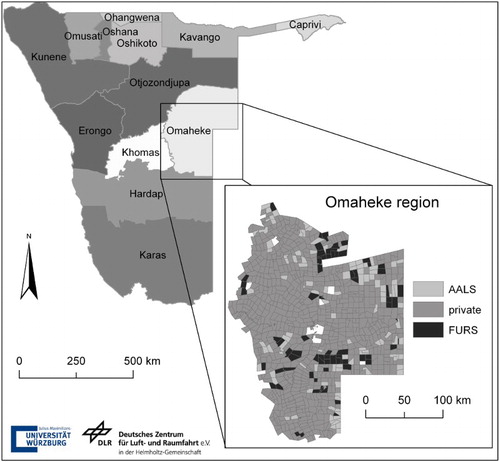 Figure 3. Map of Namibia and research area. Source: Mendelsohn et al. (Citation2002).