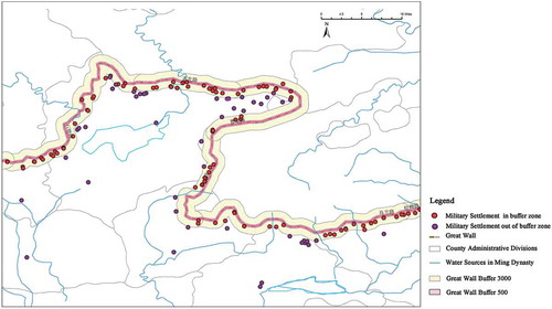 Figure 14. Map showing overlap between wall buffer zone and military settlements.