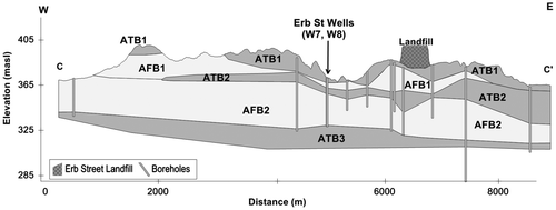 Figure 8. Geologic cross-section through the Erb Street well field.