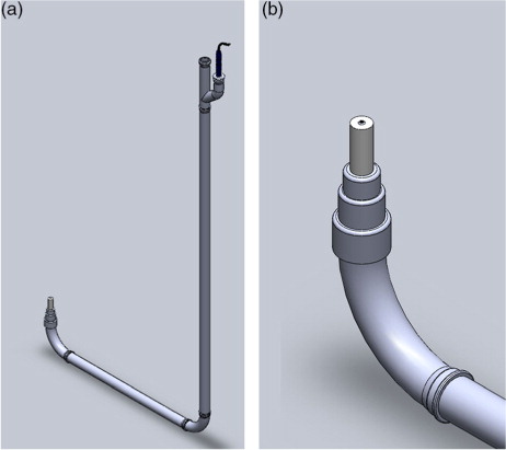 Fig. 2 (a) Second version of the frame for underwater measurements of spectral downwelling zenith radiance and (b) the tip in detail.