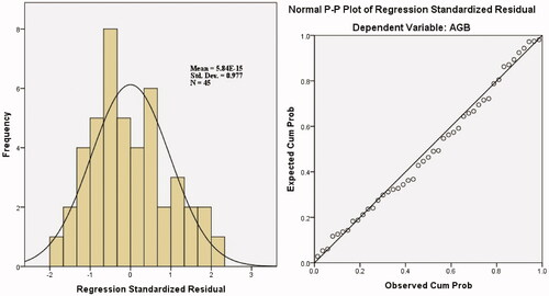 Figure 3. Histogram and normal P–P plot of residuals for normality assessment.