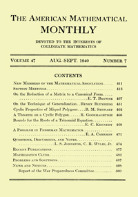 Cover image for The American Mathematical Monthly, Volume 47, Issue 7, 1940