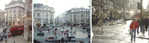 Figures 1–3 Picadilly Circus (1 and 2), and Oxford Street (3). Photographs by the author, Spring 2005. (See online article for colour versions of all figures.)