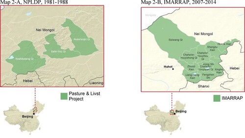 Figure 2. Locations of two pastoral development aid projects in Northern China, 1981, 2007.