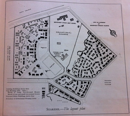 Figure 6. Estate lay-out Starehe, 1942, P. Dangerfield. Source: G.W. Ogilvie, The Housing of Africans in the urban areas of Kenya. The Kenya Information Office: Nairobi. 1946.39.