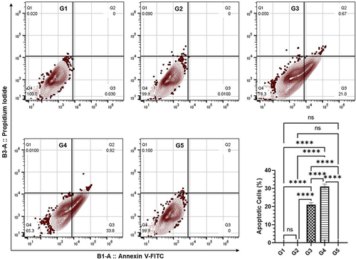 Figure 7 Effect of TQPSL on the induction of apoptosis in the lung cells by Annexin V-FITC-PI using flow cytometry in the lungs.