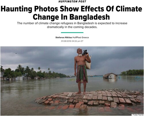 Figure 1. Huffington Post article on ‘Climate Change Refugees’. Source: Nikitas (Citation2016). Photo courtesy Probal Rashid.