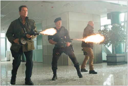The Expendables 2 (2012). Directed by Simon West. Shown from left: Arnold Schwarzenegger, Sylvester Stallone, Bruce Willis. Photo courtesy of Lionsgate/Photofest.