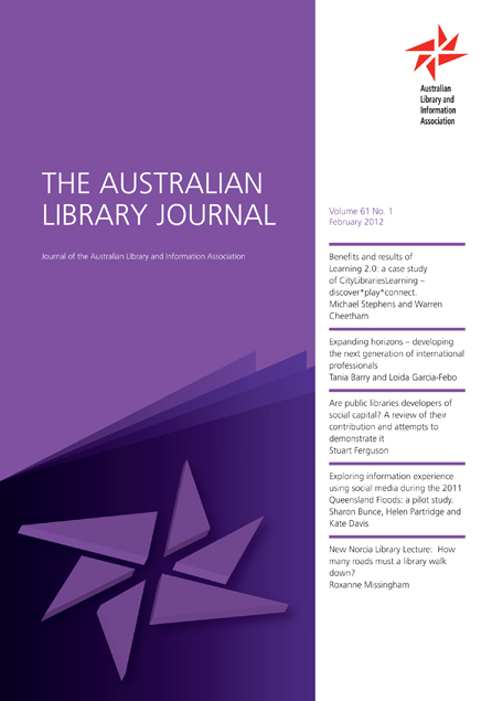Cover image for The Australian Library Journal, Volume 61, Issue 1, 2012