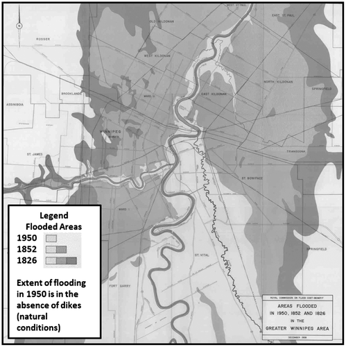 Figure 3. Potential extent of Red River flooding – City of Winnipeg.