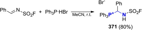 Scheme 216. Reaction of N-fluorosulfonylbenzaldimine with Ph3P·HBr.[Citation412]